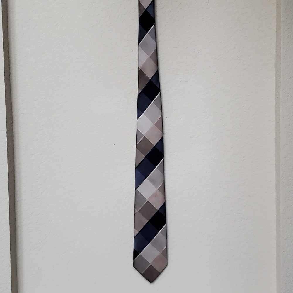 John Sparks Tan & Blue Plaid Print Tie